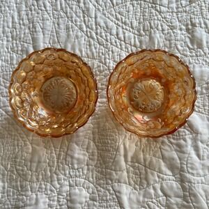 Vintage Fenton Marigold Carnival Glass Ice Cream Bowls Set‎ 2 Iridescent Scallop